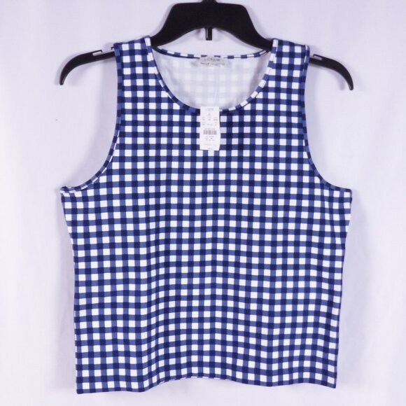 J. Crew Tops - J Crew Blue & White Checkered Stretch Tank Top Sz Medium NWT
